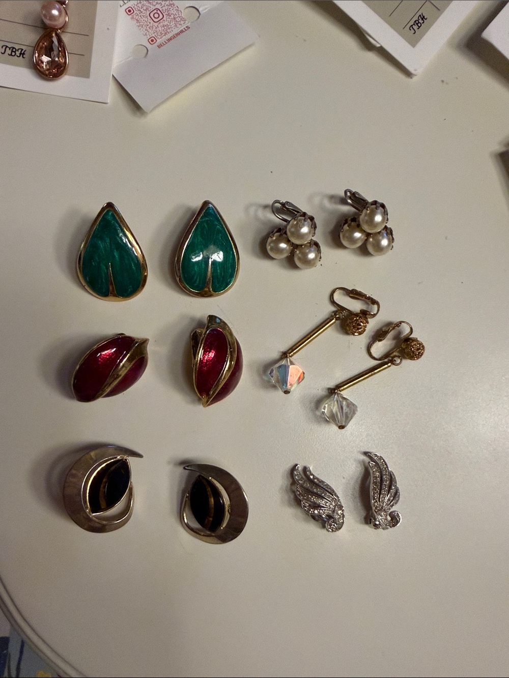 Vintage Clip On Earrings Lot 6 Pairs Panetta Enamel Rhinestone Pearl